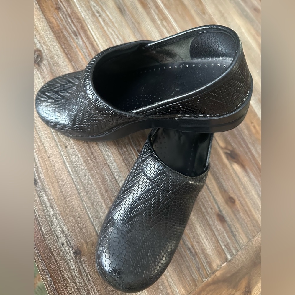 Dansko Black Patterned Women's Mules-gently used